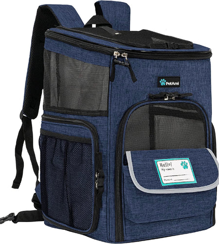 Dog Backpack Carrier, Airline Approved Cat Backpacks for Carrying Small Large Cats, Pet Carrier Back Pack, Ventilated Soft Sided Dog Cat Bookbag for Travel, Hiking, Camping, Navy