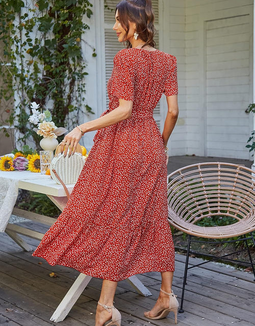 Load image into Gallery viewer, Women'S Floral Summer Dress Wrap V Neck Short Sleeve Belted Ruffle Hem A-Line Bohemian Maxi Dresses
